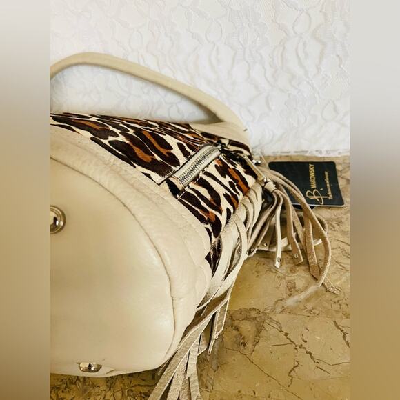 NWT B. Makowsky stone leopard bucket hobo tote shoulder bag - Picture 8 of 10